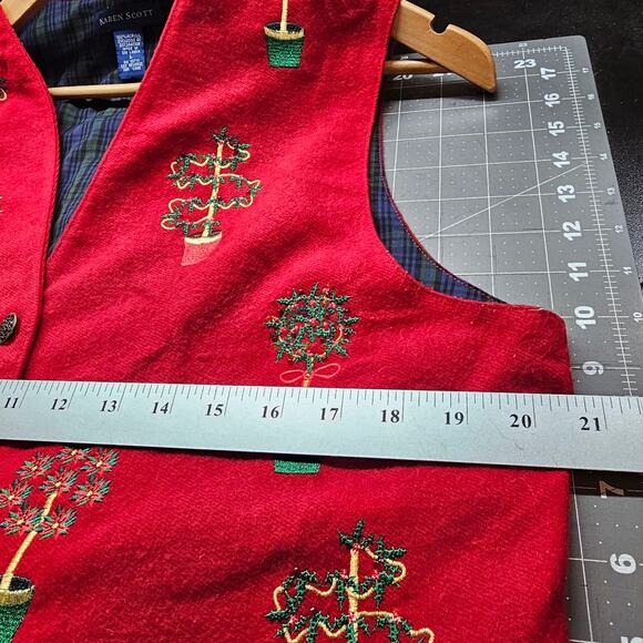 Vintage Karen Scott Christmas Vest Women Large Red Plants Y2K Preppy Granny Bows - Picture 10 of 10